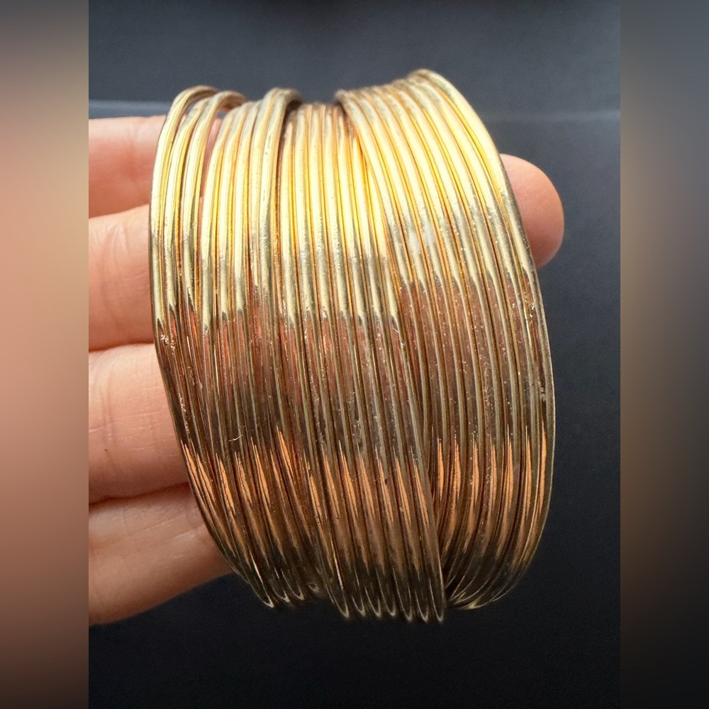 Statement Gold Tone Multi-Wire Wide Cuff Bracelet - image 8